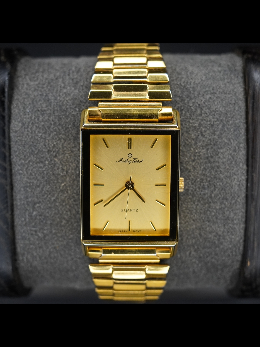 Vintage Mathey-Tissot Men's Quartz Watch Gold Tone Tank Dial Japan Movt